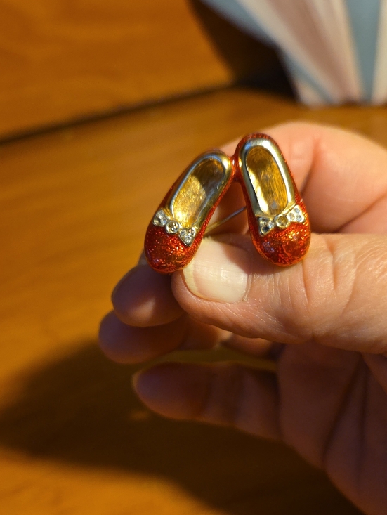Source Unknown Jewelry - Red Glitter Ballet Shoe Brooch with Crystal Bow Accents